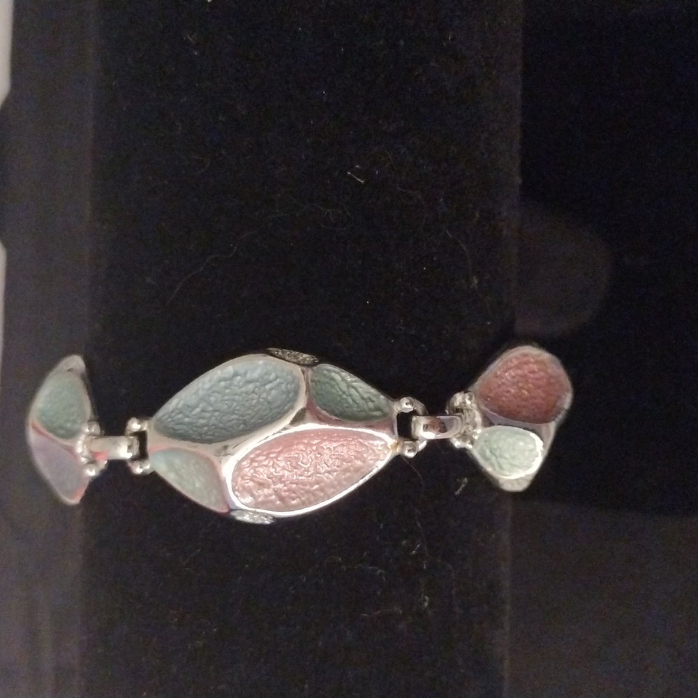 Vintage Emmons Silver Tone Pink/Blue Painted Bracelet
